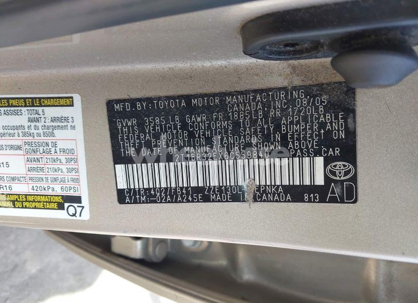 Photo 9 of 2006 Toyota Corolla LE (VIN 2T1BR32EX6C559840)