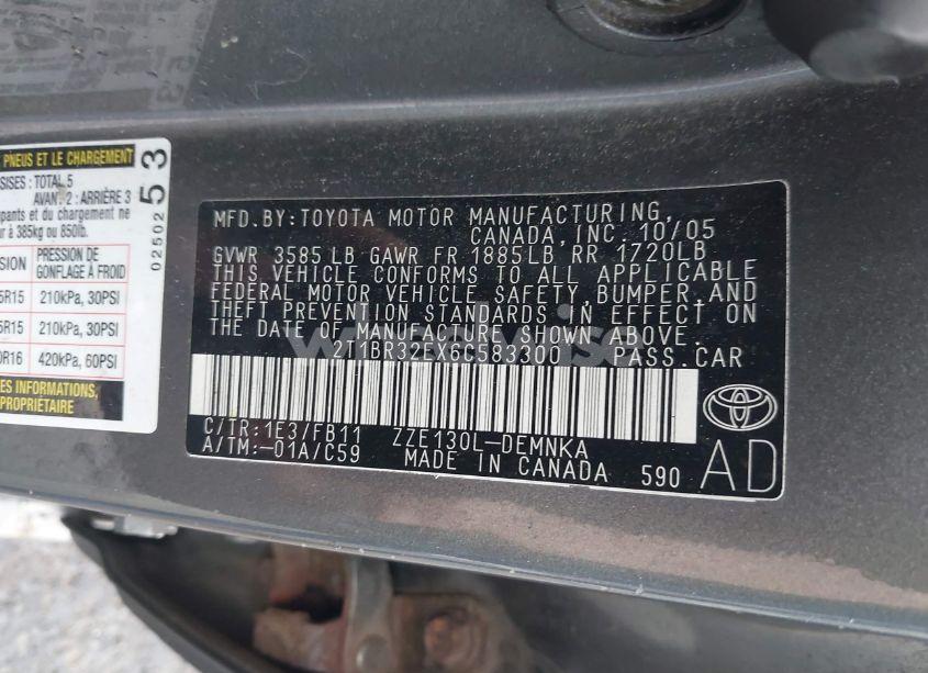 Photo 9 of 2006 Toyota Corolla LE (VIN 2T1BR32EX6C583300)