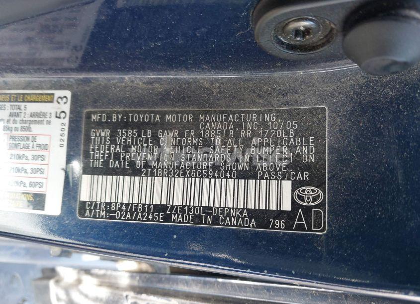 Photo 9 of 2006 Toyota Corolla LE (VIN 2T1BR32EX6C594040)