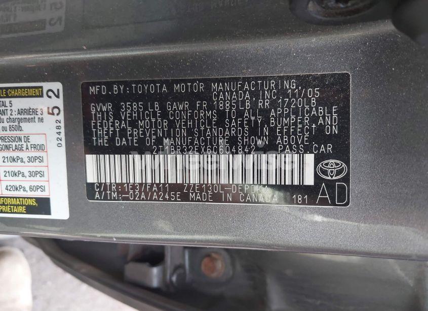 Photo 9 of 2006 Toyota Corolla CE (VIN 2T1BR32EX6C604842)