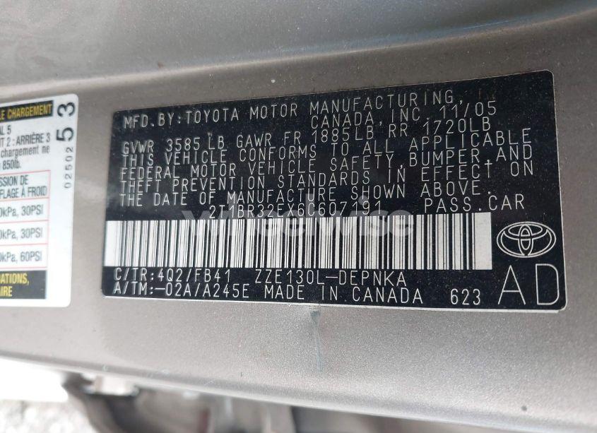 Photo 9 of 2006 Toyota Corolla LE (VIN 2T1BR32EX6C607191)