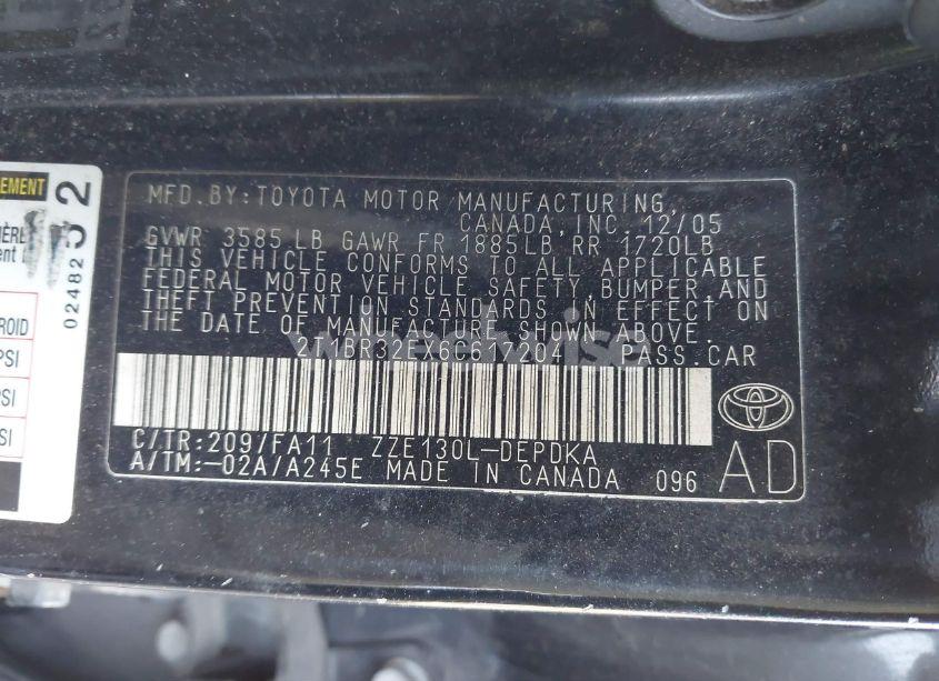 Photo 9 of 2006 Toyota Corolla CE (VIN 2T1BR32EX6C617204)