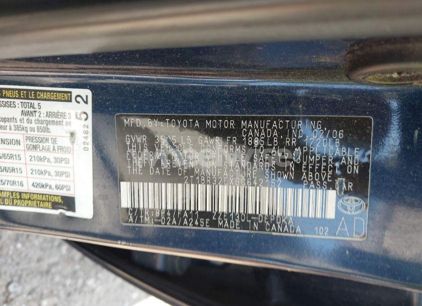 Photo 9 of 2006 Toyota Corolla CE (VIN 2T1BR32EX6C642152)