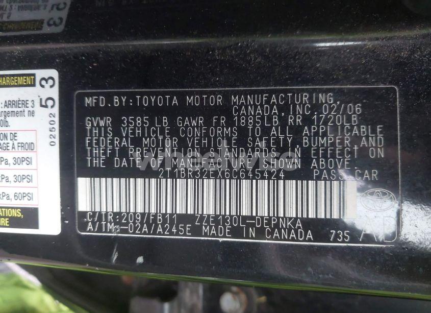 Photo 9 of 2006 Toyota Corolla LE (VIN 2T1BR32EX6C645424)