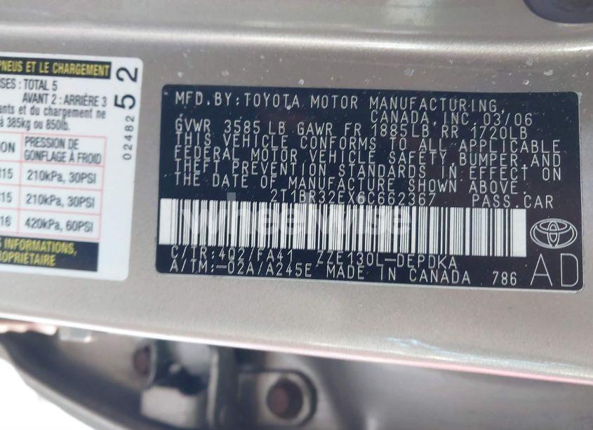 Photo 9 of 2006 Toyota Corolla CE (VIN 2T1BR32EX6C662367)