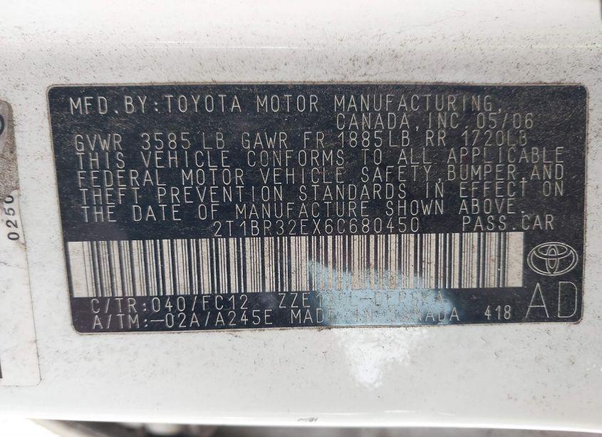 Photo 9 of 2006 Toyota Corolla S (VIN 2T1BR32EX6C680450)