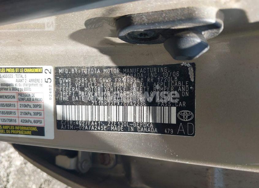 Photo 9 of 2007 Toyota Corolla CE (VIN 2T1BR32EX7C742236)