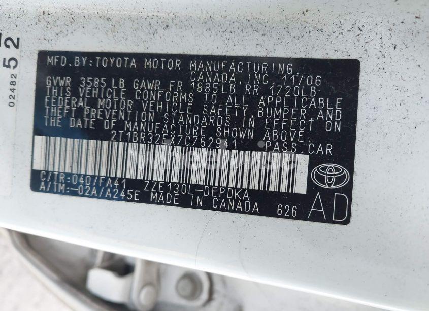 Photo 9 of 2007 Toyota Corolla CE (VIN 2T1BR32EX7C762941)