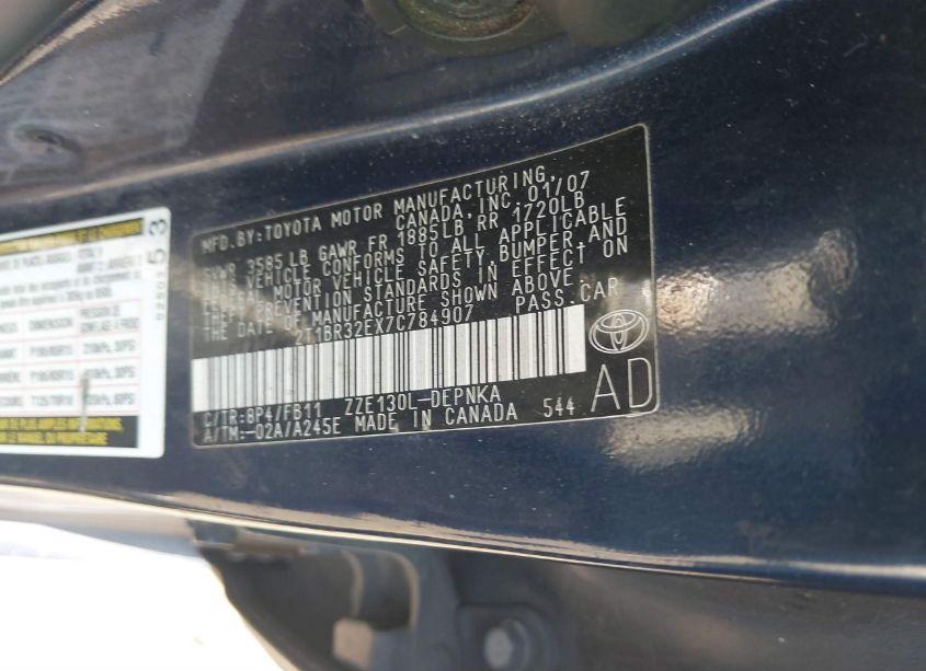 Photo 9 of 2007 Toyota Corolla LE (VIN 2T1BR32EX7C784907)