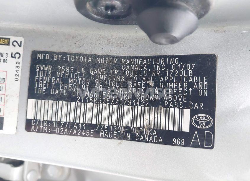 Photo 9 of 2007 Toyota Corolla CE (VIN 2T1BR32EX7C791422)