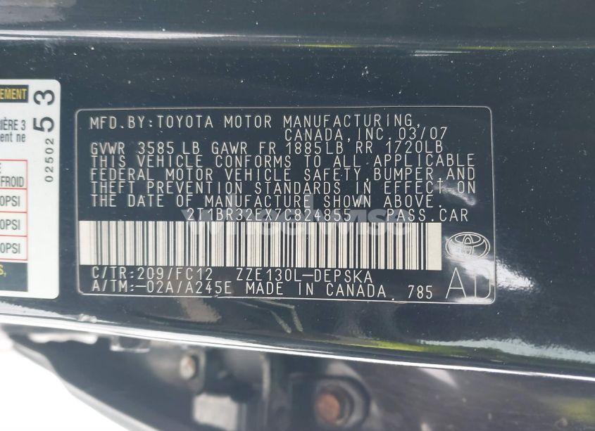 Photo 9 of 2007 Toyota Corolla S (VIN 2T1BR32EX7C824855)