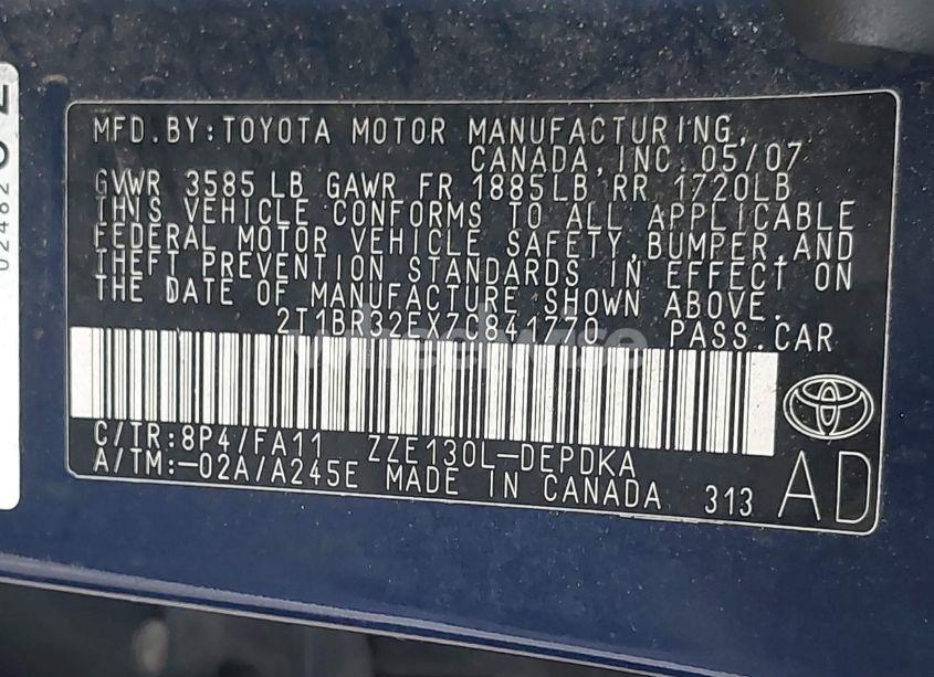 Photo 9 of 2007 Toyota Corolla CE (VIN 2T1BR32EX7C841770)