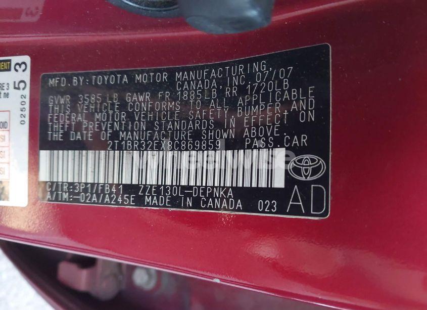 Photo 9 of 2008 Toyota Corolla CE/LE/S (VIN 2T1BR32EX8C869859)