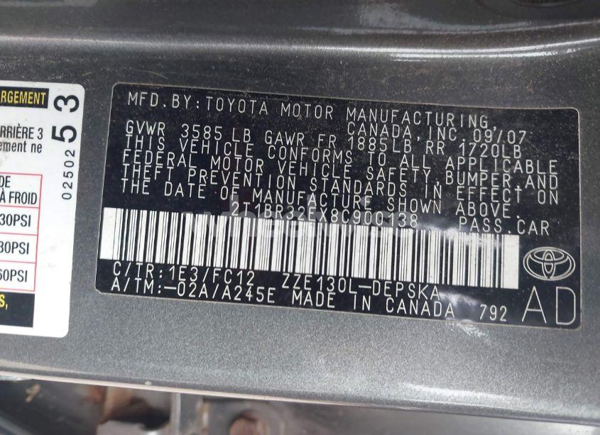 Photo 9 of 2008 Toyota Corolla S (VIN 2T1BR32EX8C900138)