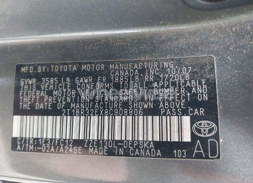 Photo 9 of 2008 Toyota Corolla S (VIN 2T1BR32EX8C908806)