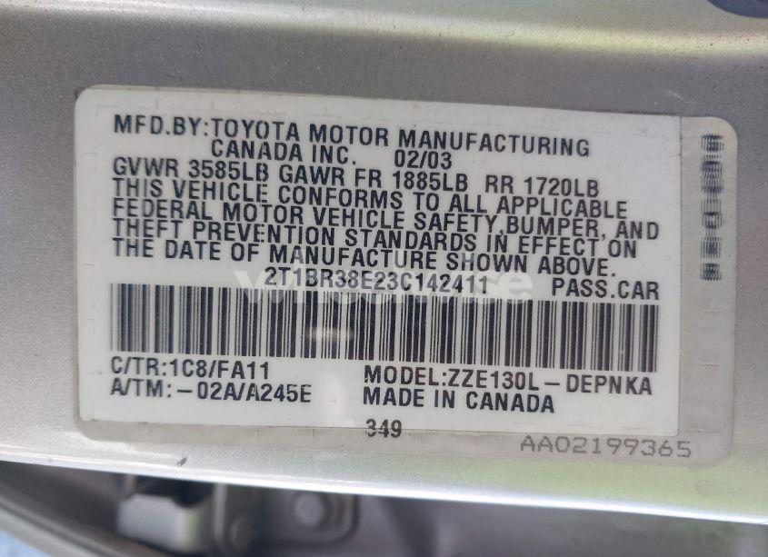 Photo 9 of 2003 Toyota Corolla LE (VIN 2T1BR38E23C142411)