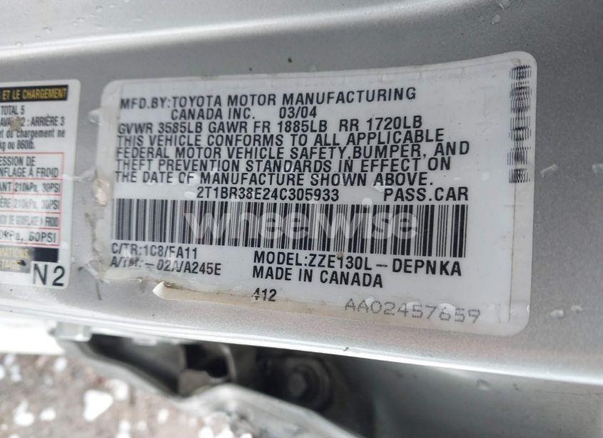 Photo 9 of 2004 Toyota Corolla LE (VIN 2T1BR38E24C305933)