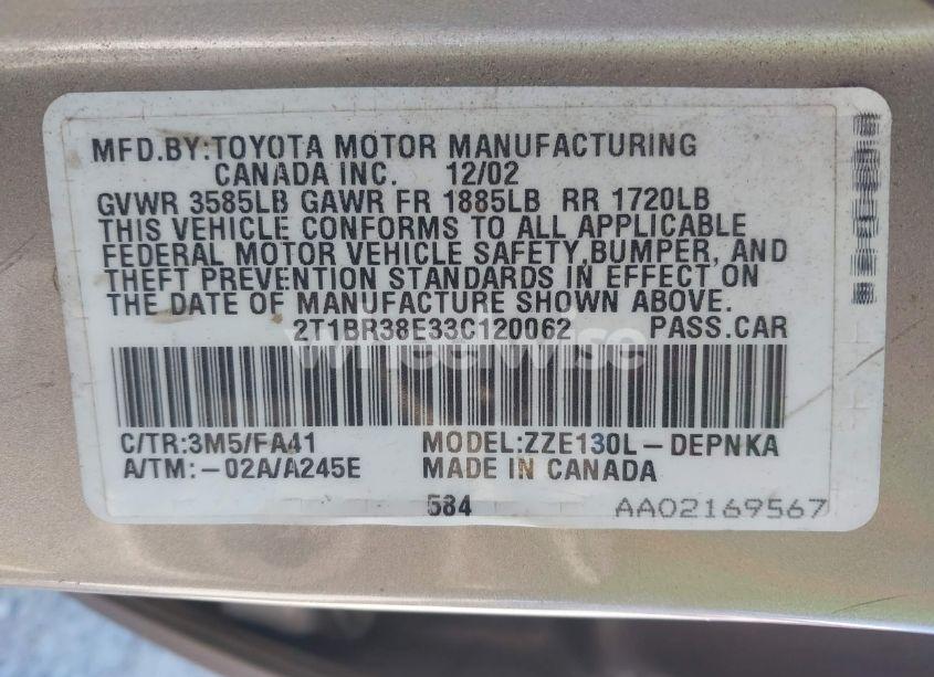 Photo 9 of 2003 Toyota Corolla LE (VIN 2T1BR38E33C120062)