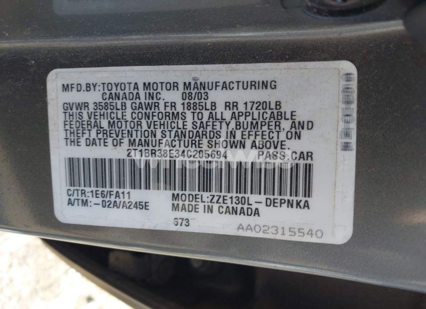 Photo 9 of 2004 Toyota Corolla LE (VIN 2T1BR38E34C205694)