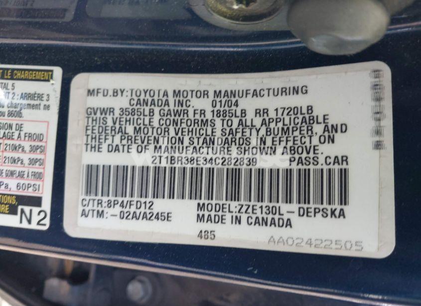 Photo 9 of 2004 Toyota Corolla S (VIN 2T1BR38E34C282839)