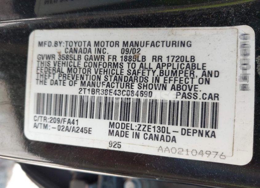 Photo 9 of 2003 Toyota Corolla LE (VIN 2T1BR38E43C084690)