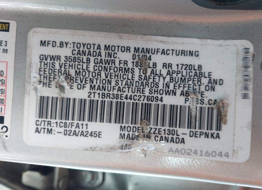 Photo 9 of 2004 Toyota Corolla LE (VIN 2T1BR38E44C276094)