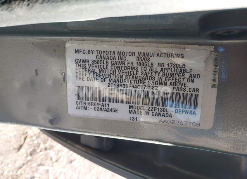 Photo 9 of 2004 Toyota Corolla CE/LE/S (VIN 2T1BR38E64C173582)