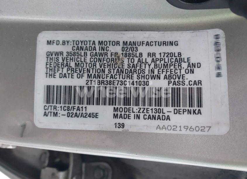 Photo 9 of 2003 Toyota Corolla LE (VIN 2T1BR38E73C141030)