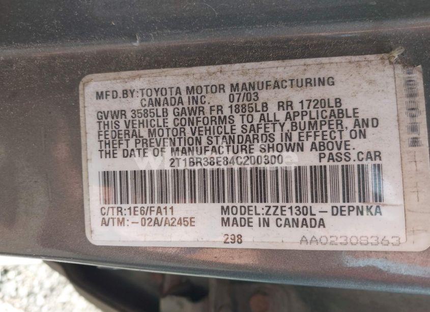 Photo 9 of 2004 Toyota Corolla LE (VIN 2T1BR38E84C200300)