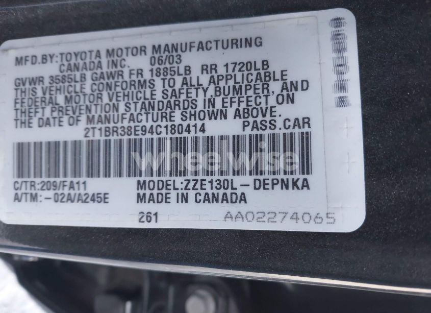 Photo 9 of 2004 Toyota Corolla LE (VIN 2T1BR38E94C180414)