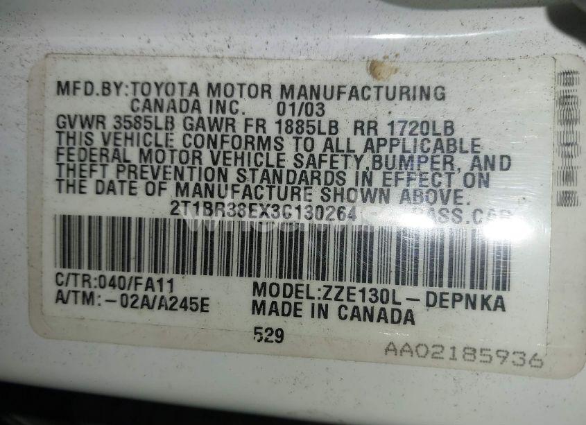 Photo 9 of 2003 Toyota Corolla CE/LE/S (VIN 2T1BR38EX3C130264)