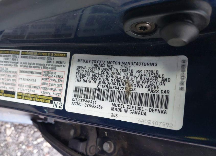 Photo 9 of 2004 Toyota Corolla LE (VIN 2T1BR38EX4C271238)