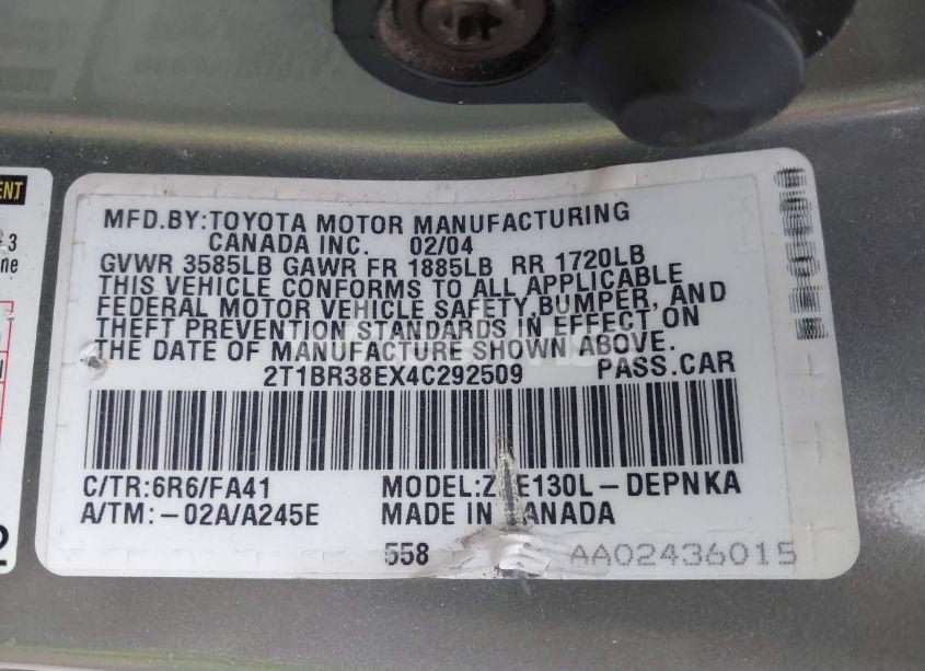 Photo 9 of 2004 Toyota Corolla LE (VIN 2T1BR38EX4C292509)