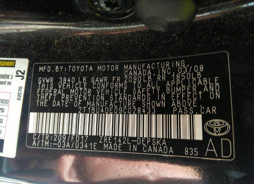 Photo 9 of 2009 Toyota Corolla S (VIN 2T1BU40E09C028433)