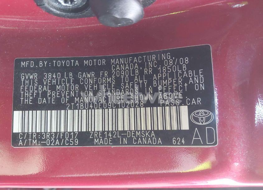 Photo 9 of 2009 Toyota Corolla S (VIN 2T1BU40E09C102028)