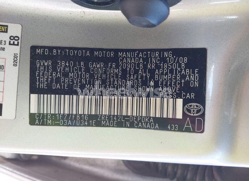 Photo 9 of 2009 Toyota Corolla LE (VIN 2T1BU40E09C142318)