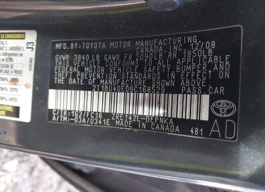 Photo 9 of 2009 Toyota Corolla XLE (VIN 2T1BU40E09C168529)