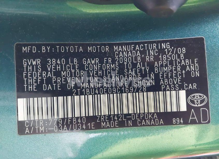 Photo 9 of 2009 Toyota Corolla LE (VIN 2T1BU40E09C169728)