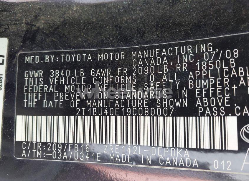 Photo 9 of 2009 Toyota Corolla LE (VIN 2T1BU40E19C080007)