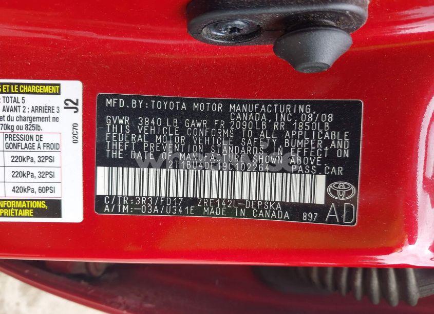 Photo 9 of 2009 Toyota Corolla S (VIN 2T1BU40E19C102264)