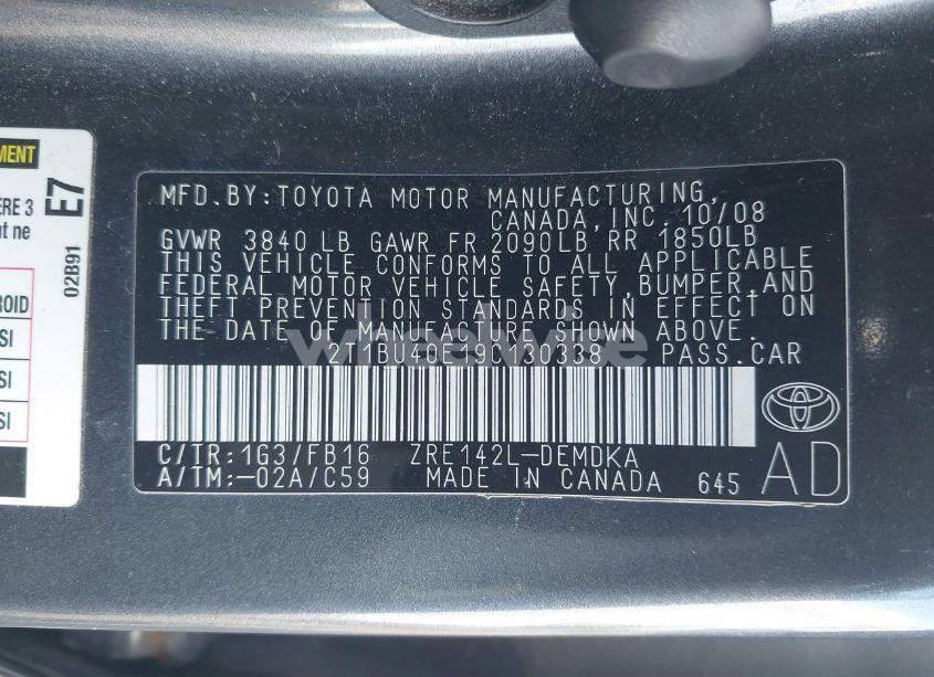 Photo 9 of 2009 Toyota Corolla (VIN 2T1BU40E19C130338)