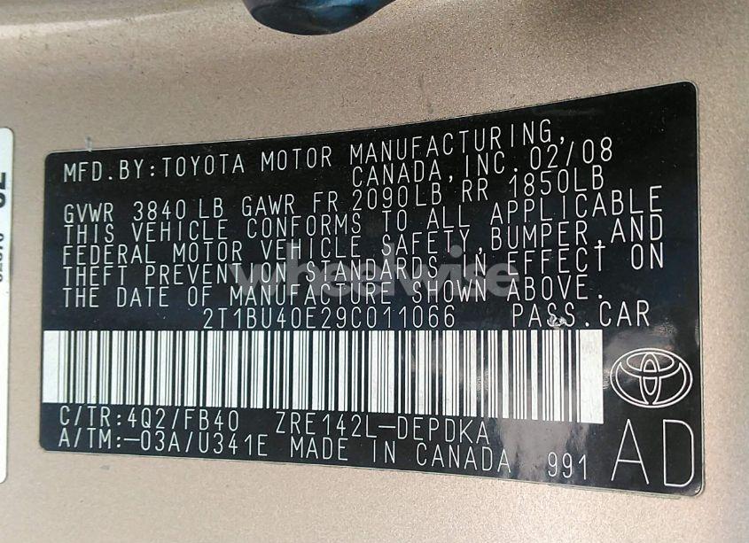 Photo 9 of 2009 Toyota Corolla LE (VIN 2T1BU40E29C011066)