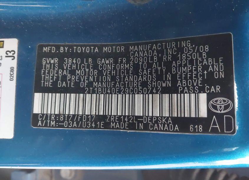 Photo 9 of 2009 Toyota Corolla S (VIN 2T1BU40E29C050742)