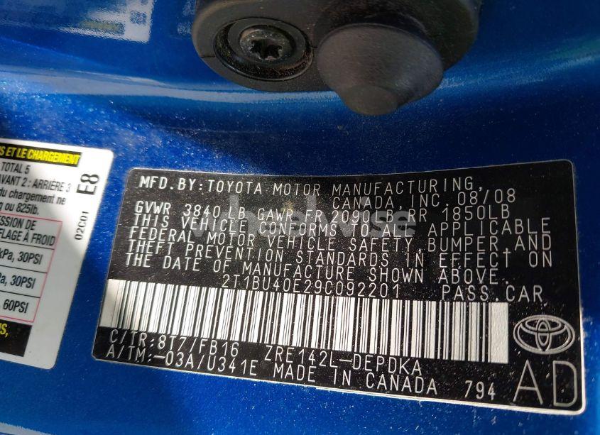 Photo 9 of 2009 Toyota Corolla LE (VIN 2T1BU40E29C092201)