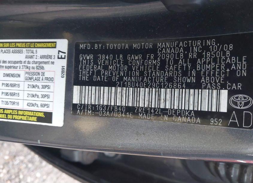 Photo 9 of 2009 Toyota Corolla LE (VIN 2T1BU40E29C126864)