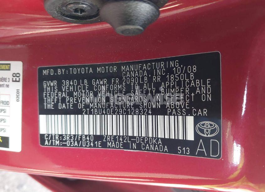 Photo 9 of 2009 Toyota Corolla LE (VIN 2T1BU40E29C128324)