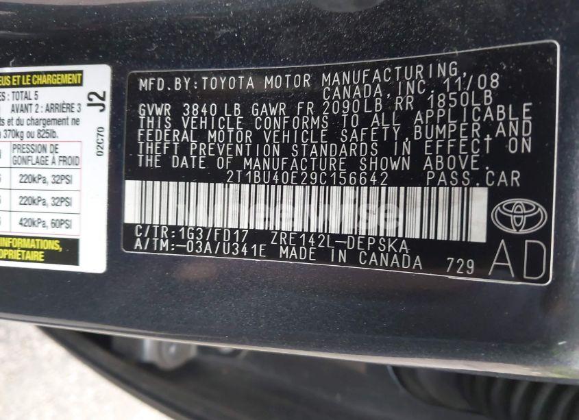 Photo 9 of 2009 Toyota Corolla S (VIN 2T1BU40E29C156642)