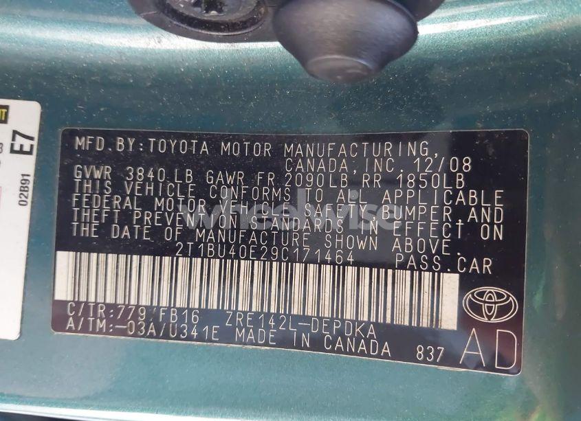 Photo 9 of 2009 Toyota Corolla LE (VIN 2T1BU40E29C171464)