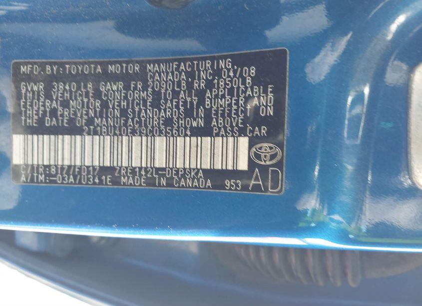 Photo 9 of 2009 Toyota Corolla S (VIN 2T1BU40E39C035604)