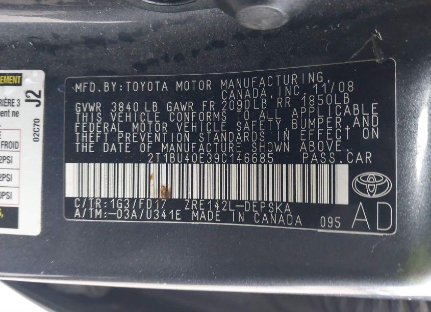 Photo 9 of 2009 Toyota Corolla S (VIN 2T1BU40E39C146685)